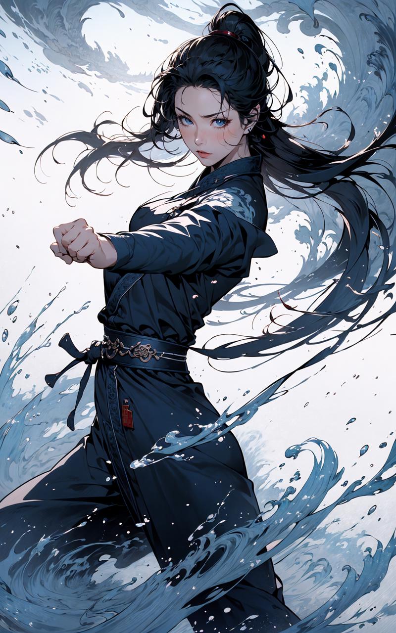 606247209521969561-2555979872-martial, 1girl, solo, simple background,_ustration style, Chinese martial arts war scenes, chinese ink style, martial arts style.jpg